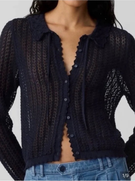 Gap x DOEN Sweaters - Gap x Doen navy linen blend pointelle cardigan